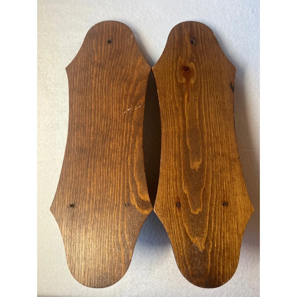 Wood Wall Sconce Pair Vintage Brown Colonial Candle Holder Set MCM Cottagecore